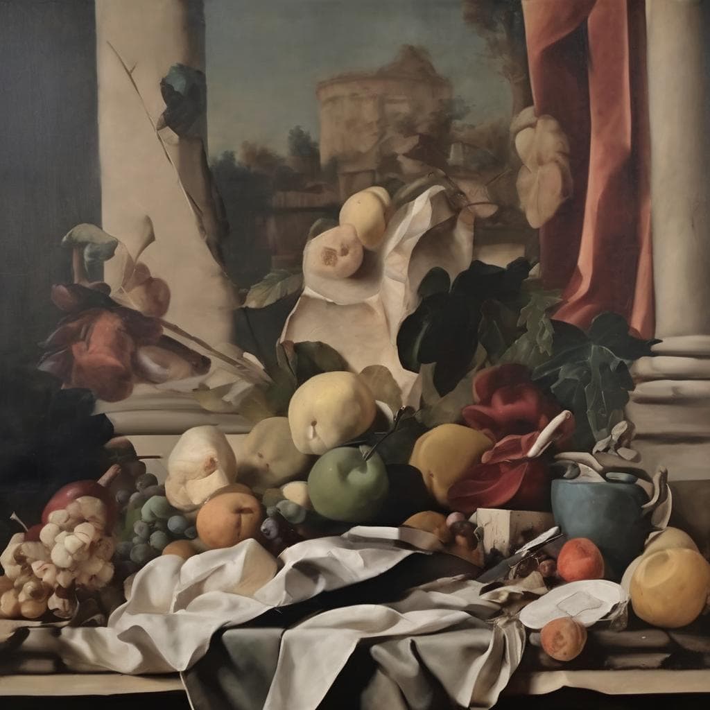 Φυσικό φως σε still-life με φρούτα και λουλούδια, τέχνη και πολιτική έκφραση.